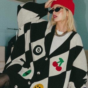 Dressed in Lala Icon Behavior Patched Oversized Cardigan NWT